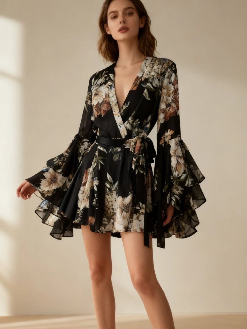 Xtaren Skort Dress Floral with Long Sleeves Size L NWT